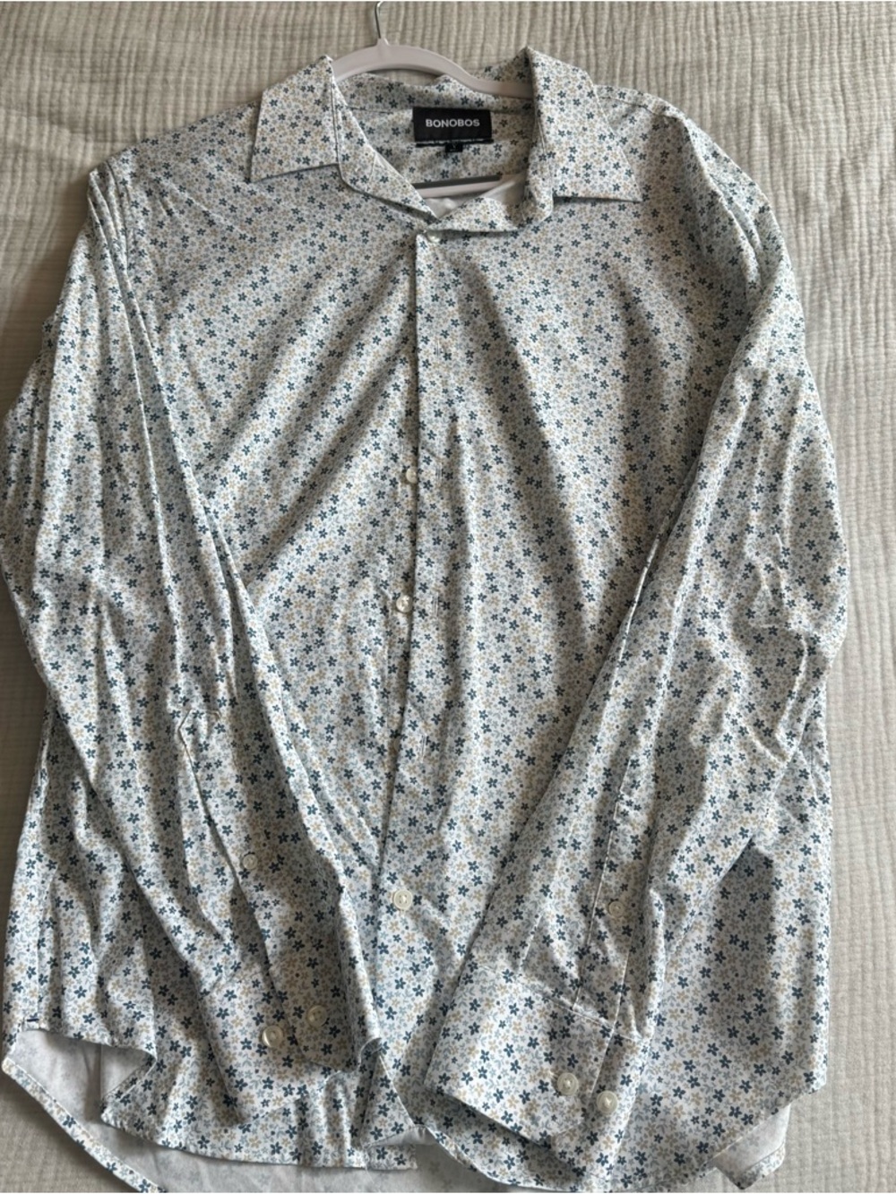 Bonobos White Shirt with Blue Floral Pattern